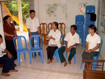 Students and teachers in Kampong Speu